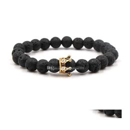 Perlé 4 Couleurs Couronne Charmes Bracelet En Pierre De Lave Noire Aromathérapie Diffuseur D'huiles Essentielles Pour Hommes Femmes Stretch Yoga Bijoux Drop D Dhgsb