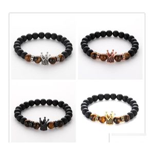 Perlé 4 couleurs à la mode 8 mm pierre noire pavé Cz couronne impériale bracelet à breloques hommes femmes bijoux Pseira livraison directe bracelets Dhoq2