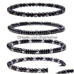 Beaded 4 mm natuurlijke hematiet armbanden mannen handgemaakte stretch sieraden segment zwarte stenen kralen Charm Bangle vrouwen NCE Psera geschenken Drop D Dhuxw