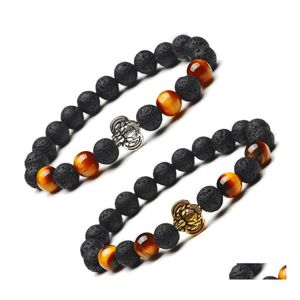 Kralen 4 stijlen Lion Head Charms 8mm zwarte lava stenen kralen armband DIY aromatherapie etherische olie per diffuser yoga sieraden druppel d dh0b6