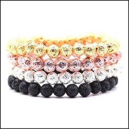 Bracelets en pierre de lave perlés 4 couleurs 8 mm, huile essentielle volcanique galvanisée par diffuseur, bijoux de yoga extensibles, livraison directe Otz4M