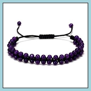 Bracelet de perles tissées en perles de 4 mm, résine ambre, couleur turquoise naturelle, corde noire, bracelets réglables, livraison directe, bijoux Dhqv5