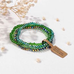 Beaded 4 pièces ensemble de Bracelet de perles de cristal à facettes vertes Bracelet extensible en pierre à facettes naturelles avec étiquette énergie Reki bijoux cadeau pour les femmes YQ240226