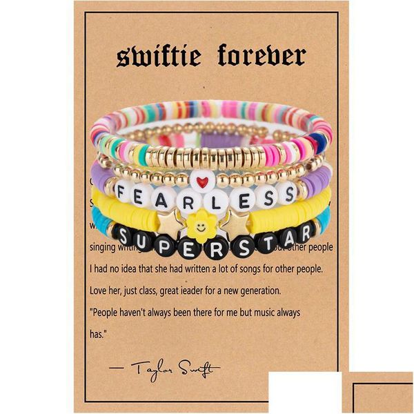 Conjunto de pulseras de amistad Swiftie de 5 piezas con cuentas Taylor Music Surfer Heishi Beads Strands Flower Heart Star Letter Charm apilable Soft DH DHYWB