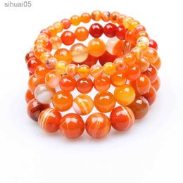 Perlé 6mm 8mm 10mm 12mm Orange Bracelets en pierre naturelle agate indienne pierre naturelle perlée ronde perles Bracelets extensibles Bracelets YQ240226