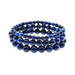 Kralen 6Mm 8Mm 10Mm Blauwe Natuursteen Armbanden Voor Mens Healing Tijgeroog Kralen Chain Wrap Bangle Mode-sieraden Gift Drop Delivery Dh2Mf