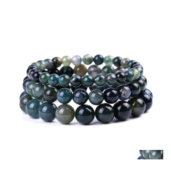 Perlé 6Mm 8Mm 10Mm Inde Herbe Agate Pierre Strand Bracelet Nce Yoga Amitiés Bijoux Pour Femmes Hommes Drop Delivery Bracelets Dhf4G