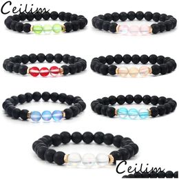 Beaded 6Mm Fashion Design Crystal Glass Flash Stone Bead Armband Voor Vrouwen Mannen Colorf Natural Black Matte Agate Etnische Drop Leveren Dhbxr