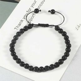 Pulsera de piedra de cuentas mate de lava negra de 6 mm de 6 mm para mujeres collar de hombre ajustable joya pulseira