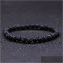 Perlé 6mm naturel noir pierre de lave perle bracelet bricolage aromathérapie diffuseur d'huile essentielle pour les femmes livraison directe bijoux bracelets Dh95T