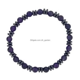Varie perline di pietre preziose di cristallo naturale con perline da 6 mm con braccialetti in lega nera Moda semplice per uomini e donne Consegna in goccia J Dhgarden Dhnyb