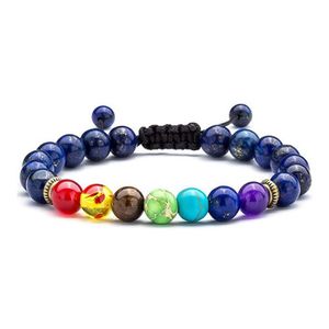 Perlé 7 Chakra Réglable Strand Bracelet Hommes Femmes Lava Rock Oeil De Tigre Noir Mat Perles Pierre Naturelle Tressé Bracelets Y Dhgarden Dhtq4