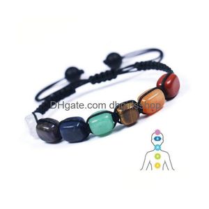 Kralen 7 Chakra Armband Voor Vrouwen Natuursteen Rec Tijgeroog Wit Quartz Agaat Amethist Gevlochten Knoop Genezen Yoga Sieraden Drop Leveren Dh3Jg