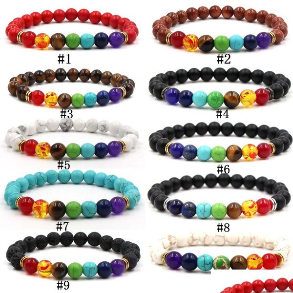 Beaded 7 Chakra Bracelet Men Black Lava Rock Healing Nce Beads Reiki Buddha Prayer Piedra natural Brazalete de yoga para mujer Joya de moda Dh4Qe