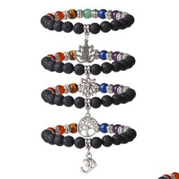 Cuentas 7 Chakra Energy Piedra natural Elástico Yoga Beads Pulsera Budismo Árbol de la vida Colgante Charm Jewelry 4 Estilos Drop Delivery Dhlgi