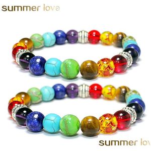 Perlé 7 Chakra Guérison Bracelet 8Mm Pierre De Lave Naturelle Oeil De Tigre Perle Pour Femmes Hommes Mode Yoga En Gros Bijoux Drop Delivery Soutien-Gorge Dh7Fn