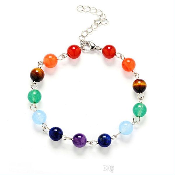 Cuentas 7 Chakra Healing Nce Pulsera con cuentas Yoga Ágata Ojos de tigre Cristal de amatista Pulseras de piedra natural Envío directo Joyería Dhi0O