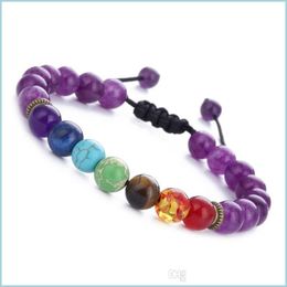 Perlé 7 Chakra Lava Healing Nce Perlé Strand Charm Bracelets Perles Pierres Armure Corde Bracelet Femmes Hommes Yoga Bijoux Drop Ship Deli Dhaml