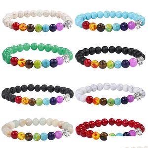 Cuentas 7 Chakra Pulsera de cuentas de piedra natural Amistad linda Elefante Pulseras con dijes Difusor de aceite esencial Entrega de gota de yoga Jewelr Dhx3G