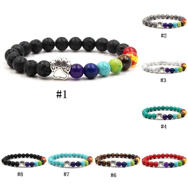 Perlé 7 Chakra Pierre Naturelle Perles Bracelet Pour Femmes Hommes Chat Chien Griffe Charme Oeil De Tigre Turquoise Guérison Nce Yoga Bracelet Diy Drop D Dhid3