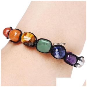 Perlé 7 Chakra Yoga Bracelet en pierre naturelle Strand Femmes Hommes Perles Irregar Bracelets tissés Bijoux de mode Will et Sandy Cadeau Drop Dh6Ih