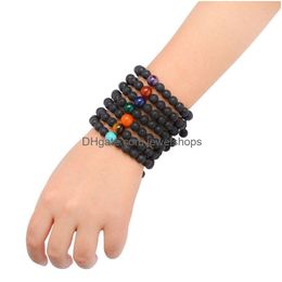 Kralen 7 Chakra's Lava Rock Bead Chain Armband Essentiële Olie Diffuser Natuursteen Gevlochten Touw Bangle Voor Vrouwen Mannen Mode Ambachten D Dhnoa