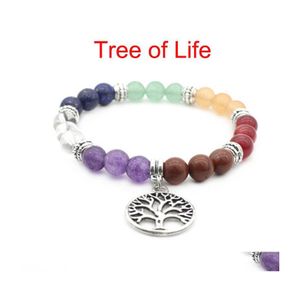 Perlé 7 Chakras Yoga Méditation Guérison Ncing Perles De Pierre Rondes Bracelet Extensible Avec Arbre De Vie Bracelet Pour Femmes Hommes Cadeaux Drop Dh8Kx