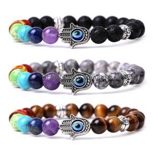 Cuentas 7 Yoga Chakra Pulsera de piedra Hebra natural Encanto de la mano Amatista Howlita Lapislázuli Piedra preciosa Elástica Para Hombres Mujeres Moda Gota Deliv Dhz5F