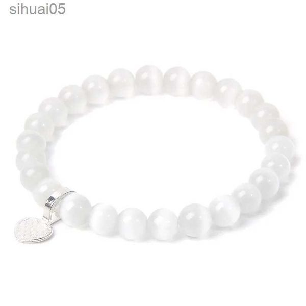 Cuentas de cuentas de piedra lunar blanca de 8 mm Pulseras Mujeres Piedra mineral Equilibrio Yoga Mala Oración Braelet Hombres Clásico Hecho a mano Brazalete elástico YQ240226