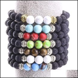 Con cuentas 8 colores Natural Negro Lava Piedra Turquesa Perlas Pulsera Aceite esencial por difusor para mujeres Hombres Drop Entrega Joyería Brace OT9IZ