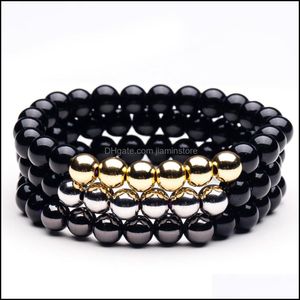 Perlé 8Mm Noir Hématite Charme Bracelets Élasticité Perle Bracelet Pour Femmes Hommes Ami Bijoux Drop Delivery Otmjk