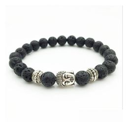 Perlé 8Mm Noir Lave Onyx Bouddha Bracelets Prière Perle Poignet Hommes Mala Bouddhiste Cadeau Pour Lui Drop Delivery 202 Dhnxv