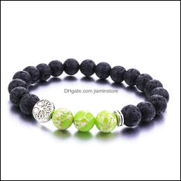 Kralen 8 mm zwarte lava stenen boom van leven armband DIY aromatherapie Essentiële oliediffuser voor vrouwelijke mannen drop levering sieraden bracele othpk