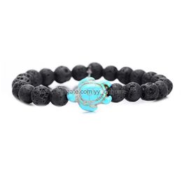 Kralen 8Mm Zwarte Lavasteen Turquoise Kraal Cross Toutoise Armband Essentiële Olie Diffuser Voor Vrouwen Mannen Sieraden Drop Delivery Bracele Dhs9C