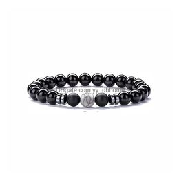 Kralen 8mm zwart gematteerd kralen armband hematiet opaal tijgeroog steen elasticiteit voor vrouwen mannen sieraden drop levering armbanden Dh5Kb