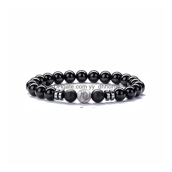 Con cuentas de 8 mm, pulsera de cuentas mate negra, hematita, ópalo, ojo de tigre, elasticidad de piedra para mujeres, hombres, joyería, pulseras de entrega Dh5Kb