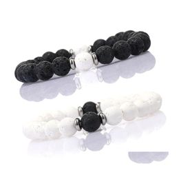 Con cuentas 8 mm negro blanco piedra de lava natural pulsera de cuentas para hombres mujeres difusor ajustable curación elástica joyería de yoga entrega de la gota Dhqgl