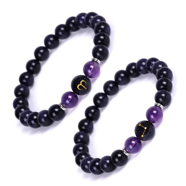 Con cuentas 8 mm piedra de arena azul 12 constelación gráfico pulsera de hilo para mujeres hombres malaquita amatista aguamarina energía curativa dhgarden dhmfj