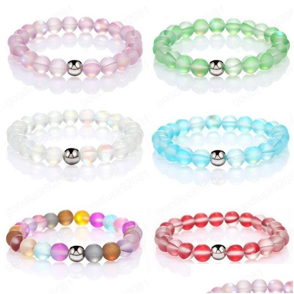 Con cuentas 8Mm Colorf Brillo transparente Cuentas de vidrio Pulsera con dijes Pulseras de la amistad de la suerte para mujeres Hombres Joyería de lujo al por mayor D Dhac7