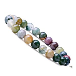 Bracelets perlés à la main de 8 mm en pierre naturelle Agate Perle Chaîne à main Chakra Yoga Énergie Bracelet élastique pour hommes Bracelets de charme J Dhpvo