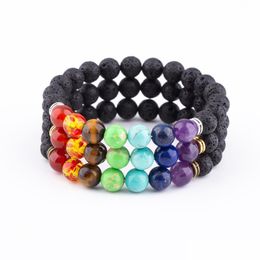 Cuentas de 8 mm de piedra de lava 7 chakras pulsera de hilo diy aromaterapia pulseras difusoras de aceites esenciales para mujeres hombres yoga buda e dhgarden DH3D6