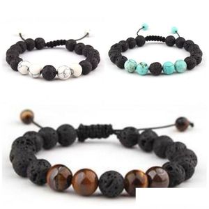 Con cuentas de 8 mm de piedra de lava con cuentas de hebras pulseras de ojo de tigre piedras piedras pulsera ajustable joyería de moda entrega de gota joyería dhwqr