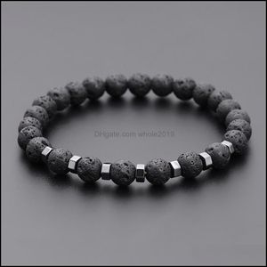 Kralen 8 mm lava steen zwarte kralen streng armband voor vrouwen mannen yoga boeddha energie sieraden drop levering armbanden dh7tz