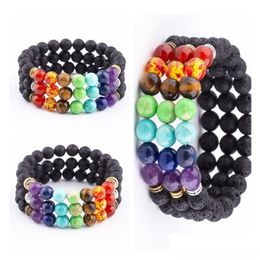 Kralen 8Mm Lavasteen Reiki 7 Chakra Streng Armband Diy Aromatherapie Etherische Olie Diffuser Armbanden Voor Vrouwen Mannen yoga Boeddha Ene Dhjbc