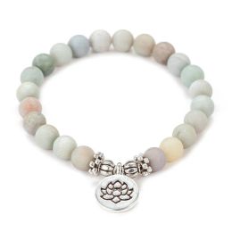 Bracelet en pierre d'amazonite mate perlée de 8 mm Yoga Chakra Mala Om Lotus Femmes Hommes Charme Bijoux faits à la main Bracelets de livraison directe Ot6Qs