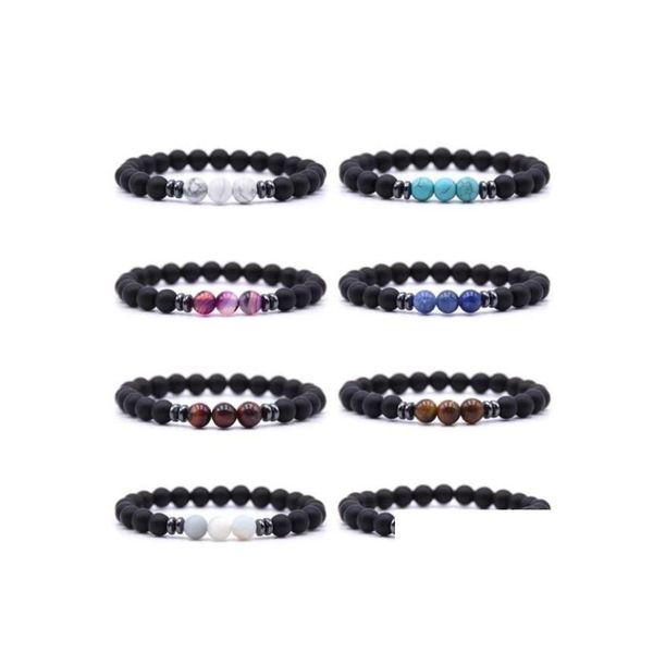 Perlé 8Mm Mat Noir Pierre Naturelle Perles Strand Bracelet Rouge Bleu Vert Agates Hématite Gem Bracelet Pour Femmes Hommes Bouddha Énergie Yog Dhypa