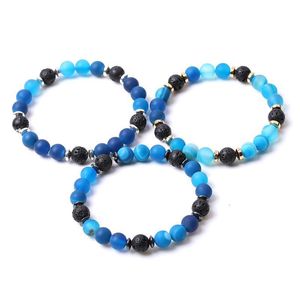 Kralen 8 mm matblauwe streep agaat steen kralen Hematiet lava streng armbanden voor vrouwen mannen yoga boeddha energie sieraden druppel d dhgarden dh8q1