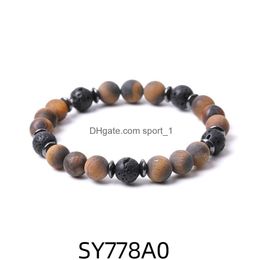 Beaded 8Mm Matte Tigers Eye Stone Kralen Hematiet Lava Strand Armbanden Voor Vrouwen Mannen Yoga Boeddha Energie Sieraden Drop Levering Dhjk5