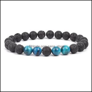 Perlé 8mm Hommes Femmes Divers Pierre Naturelle Tigres Oeil Strand Bracelets Noir Lava Rock Perles Bracelet Bracelets Whoelsale Drop Livrer Dhxaw