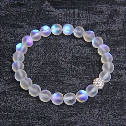 Beaded 8mm pierre de lune pierre perlée Bracelet pour femmes hommes Chakra Yoga brillant pierre perlée Bracelet à breloques fait à la main Bracelet bijoux YQ240226